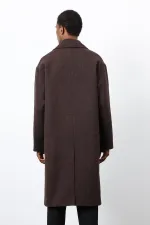 Antioch Kahve Relax Fit Balıksırtı Desenli Erkek Kaban