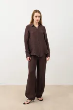 Antioch Coffee Patterned Muslin Women's Shirt