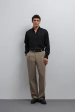 Antioch Beige Relax Fit Baggy Pleated Men's Trousers