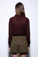 Pull en maille à motif Antioch bordeaux à col polo pour femme