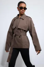 Antioch Kahve Kemerli Kısa Trençkot