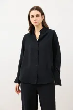 Chemise oversize drapée noire Antioch pour femme