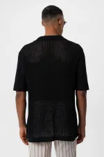 Antioch Black Short-Sleeved Openwork Men's Shirt