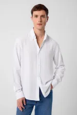 Antioch White Linen Blend Button-Down Collar Men's Shirt