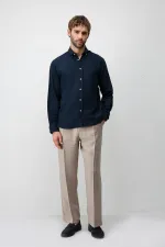 Chemise homme Antioch bleu marine en lin mélangé, coupe décontractée