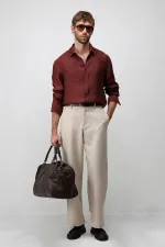 Antioch Bordo Crinkled Relax Fit Erkek Gömlek