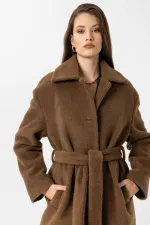 Manteau texturé doux avec ceinture pour femme Antioch Coffee