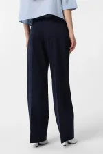 Antioch Lacivert Yüksek Bel Pilili Kadın Pantolon