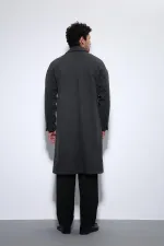 Antioch Antrasit Kuşaklı Oversize Erkek Kaban