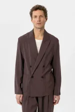 Antioch Kahve Relax Fit Diagonel İnce Erkek Blazer Ceket