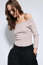 Antioch Beige Off-Shoulder Detail Top