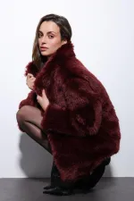 Antioch Bordo Suni Kürk Kadın Ceket