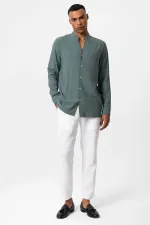 Antioch Khaki Mandarin Collar Long-Sleeved Men's Shirt