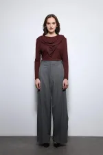 Antioch Gri Çizgili Geniş Paça Pantolon