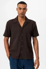Antioch Coffee Apache Collar Knitted Pattern Men's Shirt