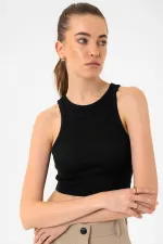 Débardeur court côtelé noir Antioch pour femme