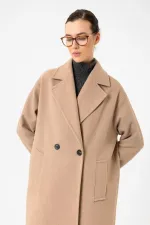 Antioch Bej Kadın Yumuşak Dokulu Oversize Kruvaze Kaban