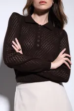 Pull en maille à col polo Antioch Coffee pour femme