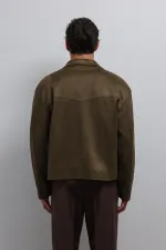 Antioch Haki Fermuarlı Suni Süet Erkek Mont