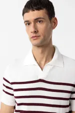 T-shirt à col polo rayé Antioch rouge bordeaux et écru pour homme