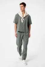 Antioch Khaki Apache Collar Modal Fabric Men's Shirt