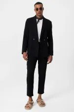 Antioch Black Double-Breasted Unlined Men's Blazer Jacket