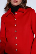 Veste courte en cachemire à col chemise rouge Antioch
