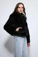 Antioch Siyah Peluş Görünümlü Mont