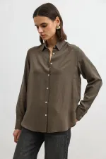 Antioch Khaki 100% Lyocell Striped Women's Shirt
