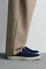 Antioch Navy Blue Stitched Suede Leather Loafers