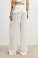 Antioch Ecru Lyocell Blend Wide Leg Women's Trousers