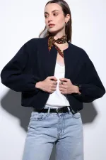 Veste courte bleu marine Antioch avec taille élastique pour femme