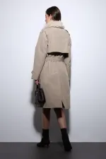 Antioch Bej Suni Kürklü Yaka Kadın Trençkot