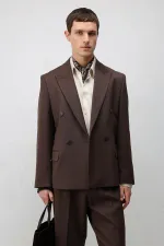 Antioch Koyu Kahve Relax Fit Kruvaze Erkek Blazer Ceket