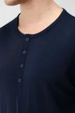 T-shirt homme Antioch bleu marine à col boutonné