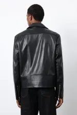 Antioch Siyah 100% Deri Biker Ceket