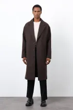 Antioch Kahve Relax Fit Balıksırtı Desenli Erkek Kaban