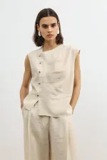 Antioch Taş Lyocell Karışımlı Düğmeli Kadın Top