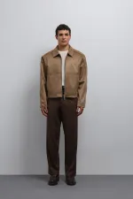 Antioch Bej Fermuarlı Suni Süet Erkek Mont