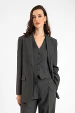 Antioch Anthracite Women's Single Button Striped Blazer Jacket