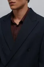 Antioch Lacivert Kruvaze Relax Crop Fit Blazer Ceket