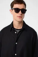 Antioch Black Relax Fit Linen Blend Men's Shirt