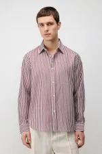 Chemise rayée Antioch Burgundy en mélange de lyocell, coupe décontractée, pour homme