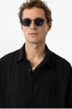 Antioch Black Textured Jacquard Cotton Men's Shirt