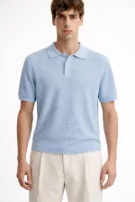 T-shirt homme à col polo texturé en maille bleue Antioch