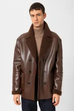 Veste croisée en similicuir pour homme Antioch avec doublure couleur café