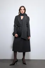 Manteau ceinturé à chevrons anthracite Antioch