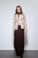 Manteau en similicuir beige Antioch avec ceinture
