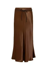 Antioch Coffee Belted Satin Long Women's Skirt