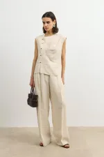 Antioch Taş Lyocell Karışımlı Geniş Paça Kadın Pantolon